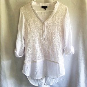 AB Studio White Long Sleeve Top with Lace Overlay